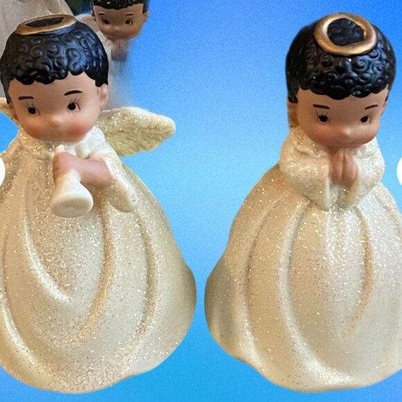 Vintage Set of 2 Giftco Inc African American Angel Bells Figurines Ceramic 3.5” - Picture 1 of 7
